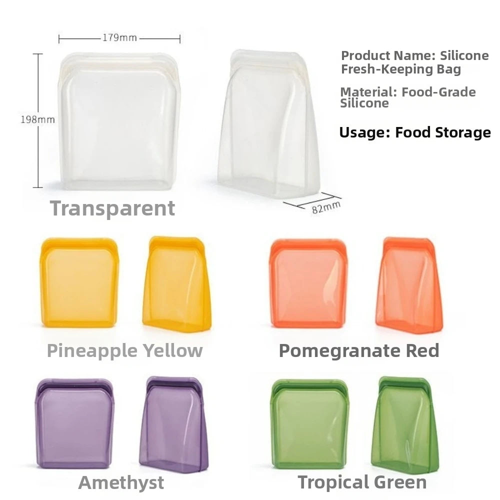 New Silicone Food Storage Bag 1600ml BPA Free Fridge Freshness Bag Stand Up Leak Proof Meal Prep Bag Travel Use