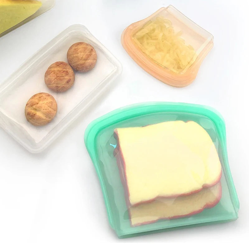 800ML Reusable Silicone Food Storage Bag Portable Leakproof Sandwich Snack Pouch Washable Food Container Picnic Kitchen Storage