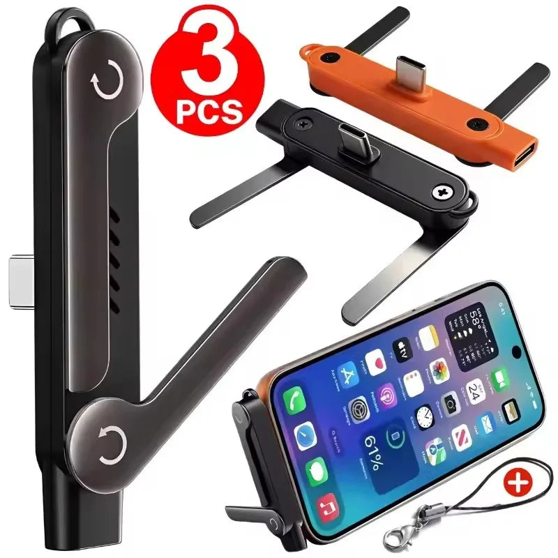 1/2/3PCS Type C Phone Charging Bracket Adapter 240W Fast Charging OTG Type-C Male to USB-C Female Converter With foldable Holder