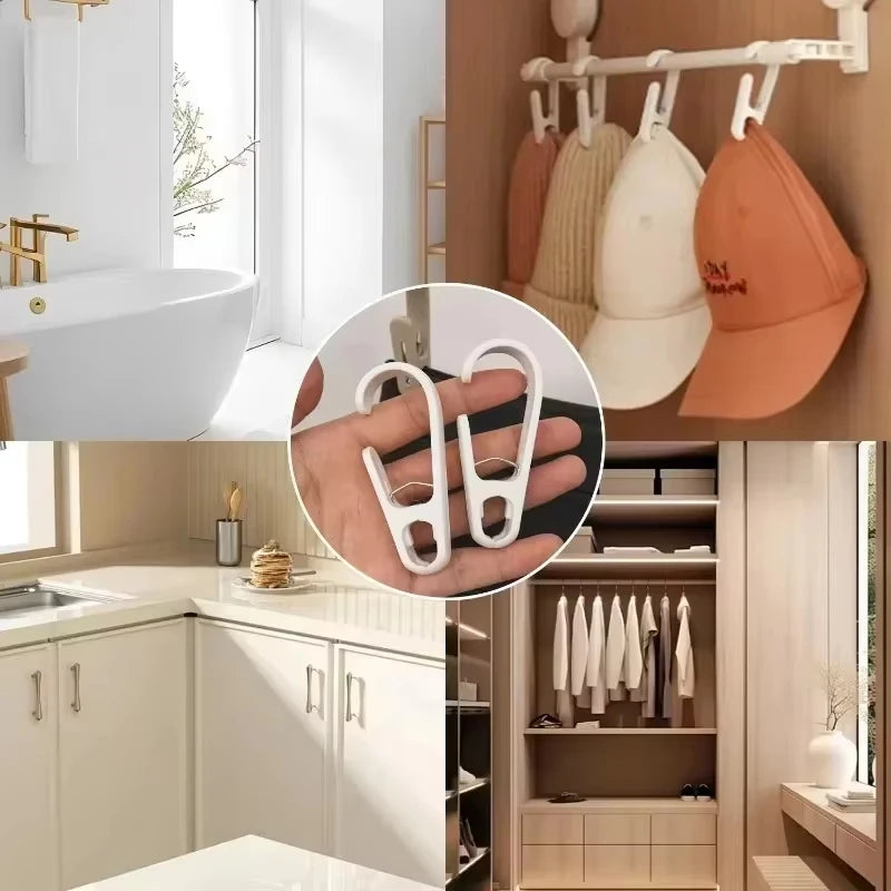 10Pcs Plastic Hanging Clips with Hooks Multipurpose Clothes Towel Curtain Clamps Portable Storage Hangers for Kitchen Bathroom H