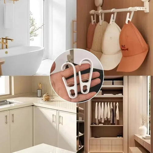 10Pcs Plastic Hanging Clips with Hooks Multipurpose Clothes Towel Curtain Clamps Portable Storage Hangers for Kitchen Bathroom H