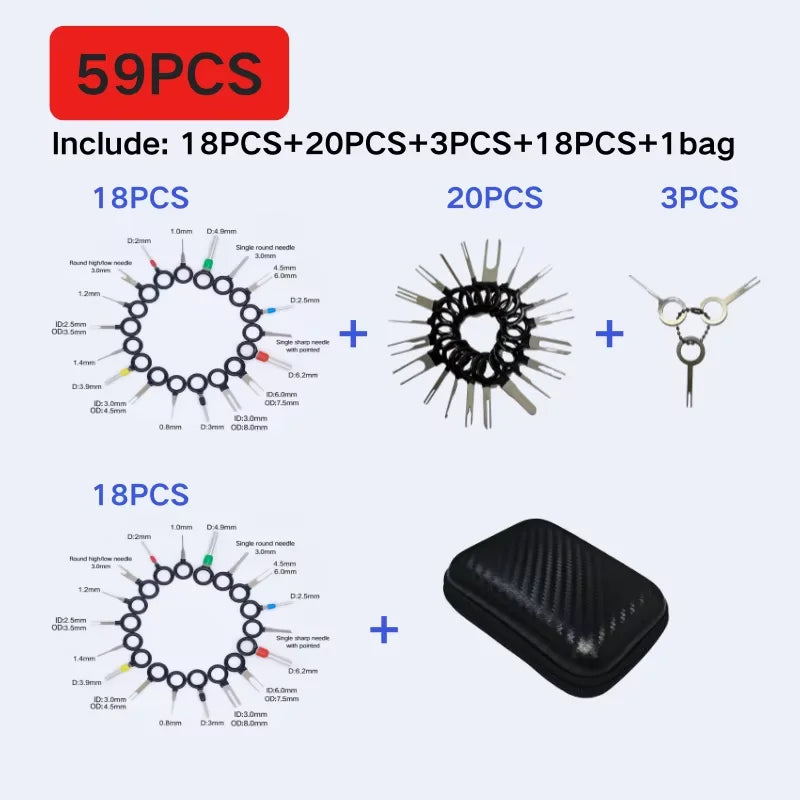 59pcs Car Terminal Removal Kit Universal Wire Plug Connector Extractor Puller Pin Remover Set Automotive Repairing Tool