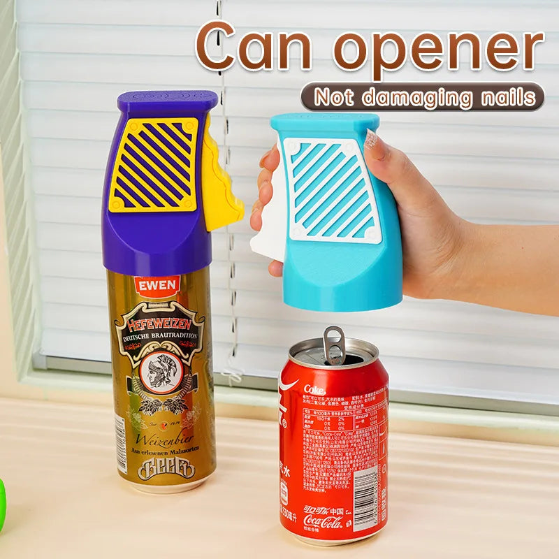 3D Printed One-Handed Can Opener, Ergonomic Nail-Safe Soda Beer Opener, Easy-Use Portable Beverage Can Opener for Home Outdoor