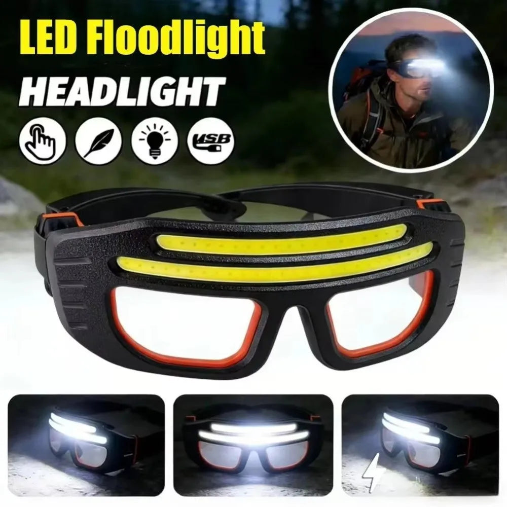 Motion Sensor LED Glasses Headlight Wide Beam Waterproof Wearable LED Headlight Dual Beam Touch Control Headlight Glasses