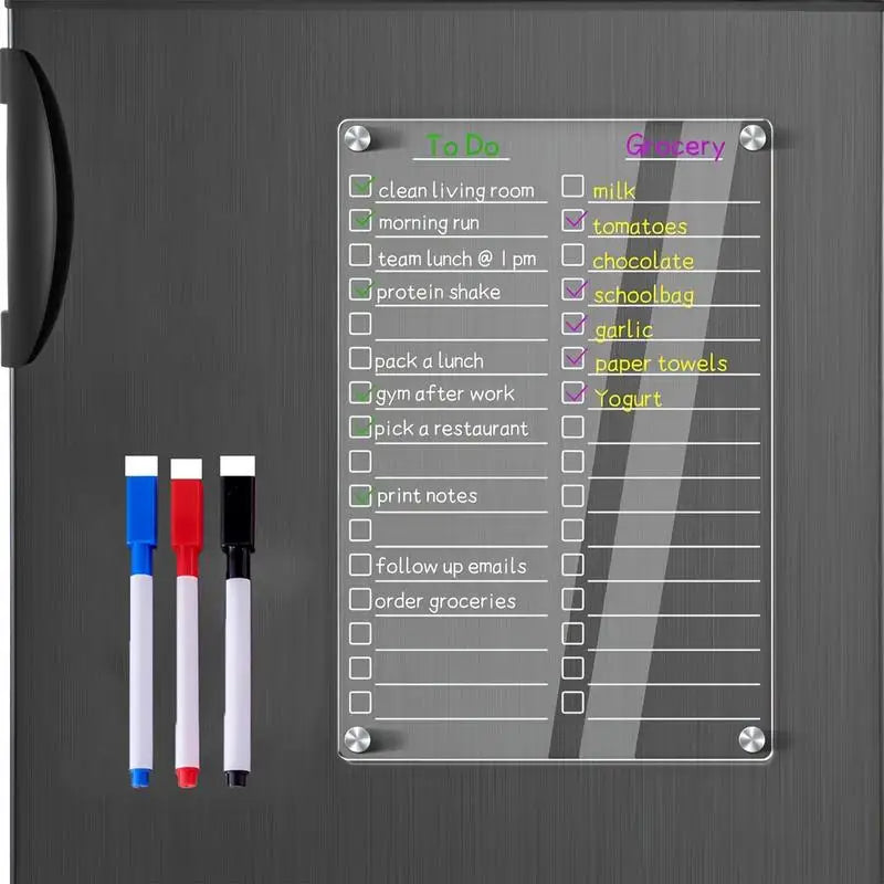 Acrylic Magnetic Dry Erase Board Fridge Clear Planner Board for Refrigerator Marker Board with Marker for Grocery Shopping List