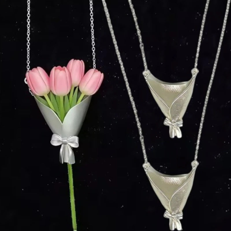 Portable Flower Arrangement Vase Necklaces Personalized Wearable Floral Holder Pendant Choker Trendy Artistic Women Accessories