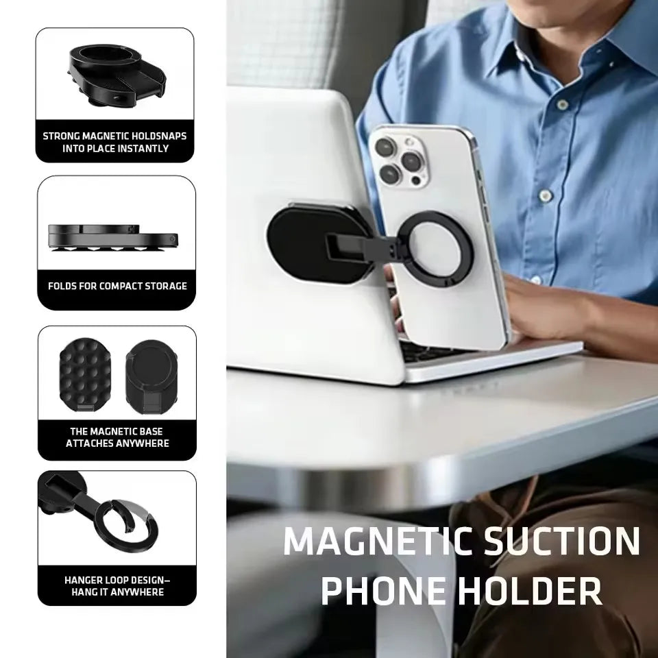 Magnetic Suction Cup Phone Stand Mount Foldable Universal 360° Rotation Desktop Phone Suction for Smartphone Glass Window Mirror
