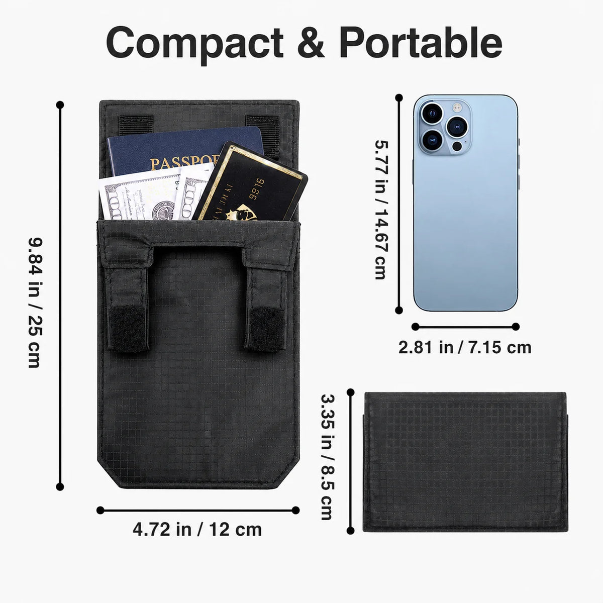 2026 Black Slim Belt Wallet Zero Bulk Anti Theft Belt Clip Mini Belt Wallet Hook and Loop Closure Hidden Compartment Belt Wallet