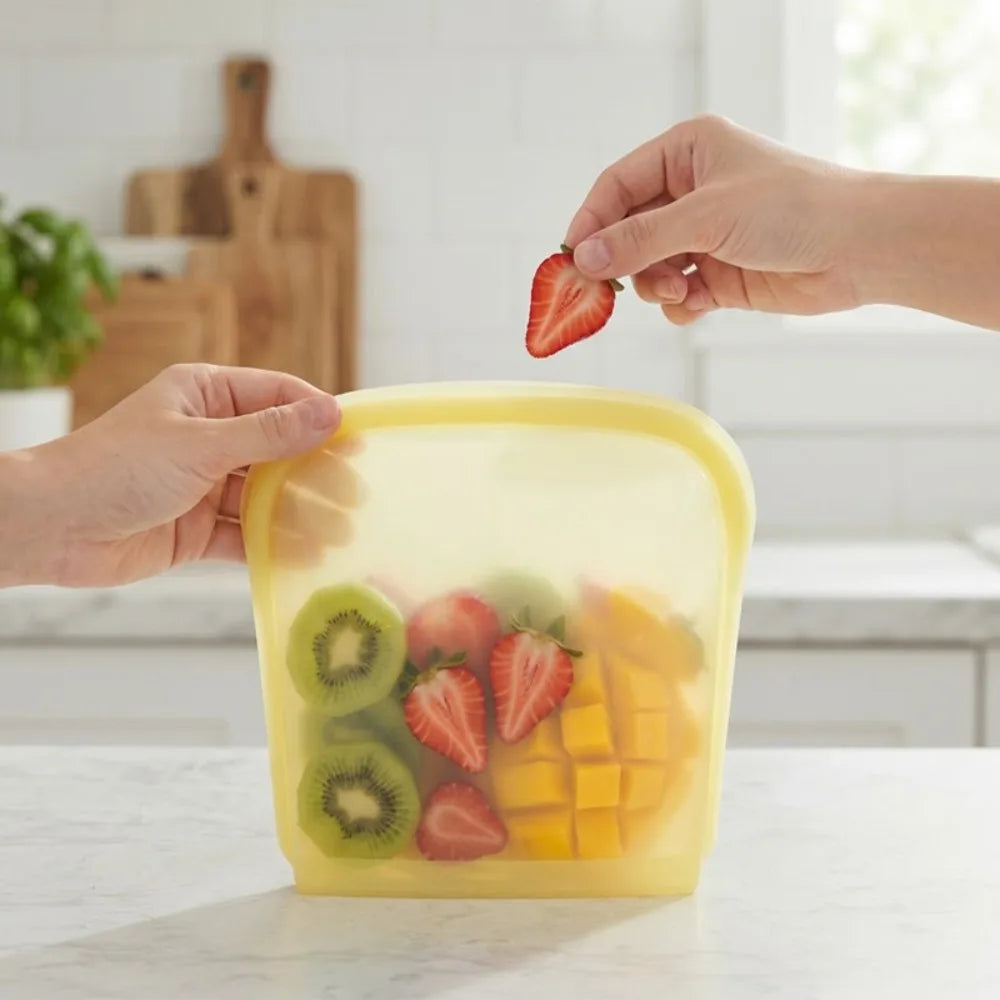 New Silicone Food Storage Bag 1600ml BPA Free Fridge Freshness Bag Stand Up Leak Proof Meal Prep Bag Travel Use