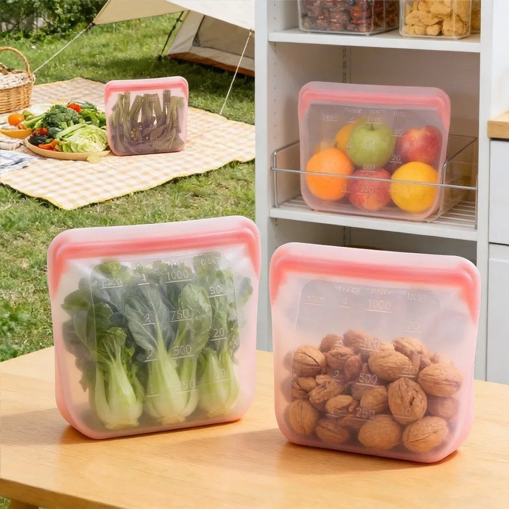 New Silicone Food Storage Bag 1600ml BPA Free Fridge Freshness Bag Stand Up Leak Proof Meal Prep Bag Travel Use