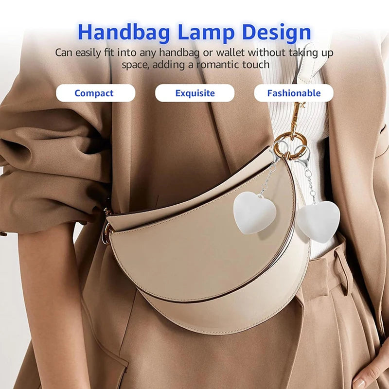 Purse Glow Heart Light Portable Touch Handbag Light USB Rechargeable Cute Heart Keychain Light for Handbag Backpack Decoration