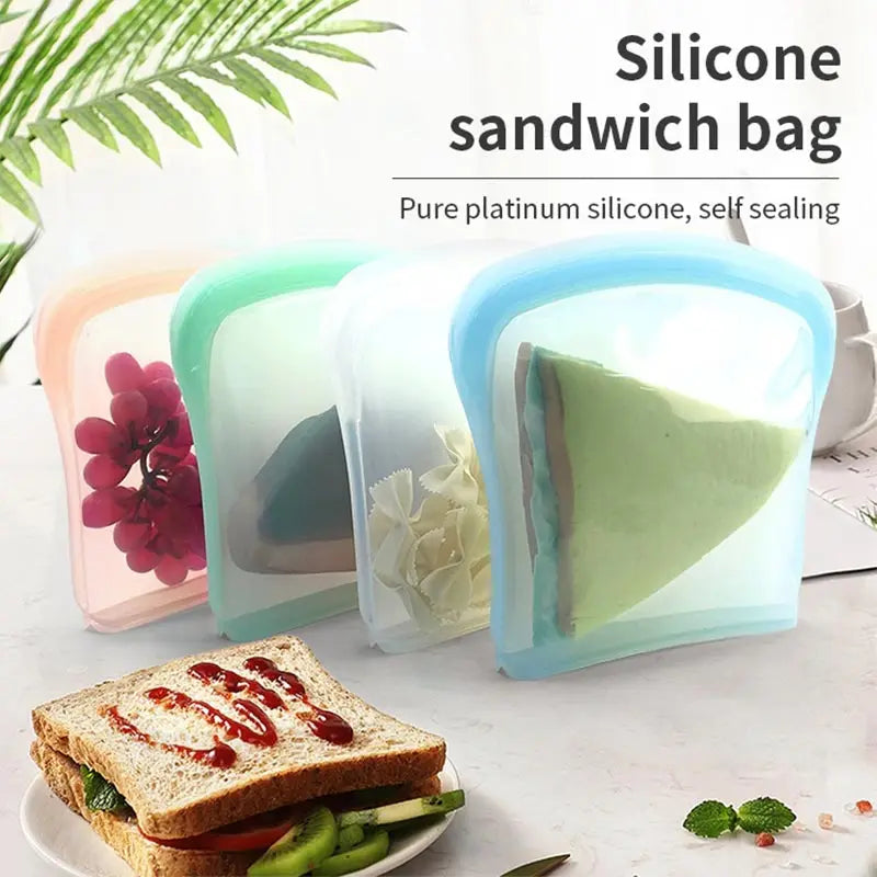 800ML Reusable Silicone Food Storage Bag Portable Leakproof Sandwich Snack Pouch Washable Food Container Picnic Kitchen Storage