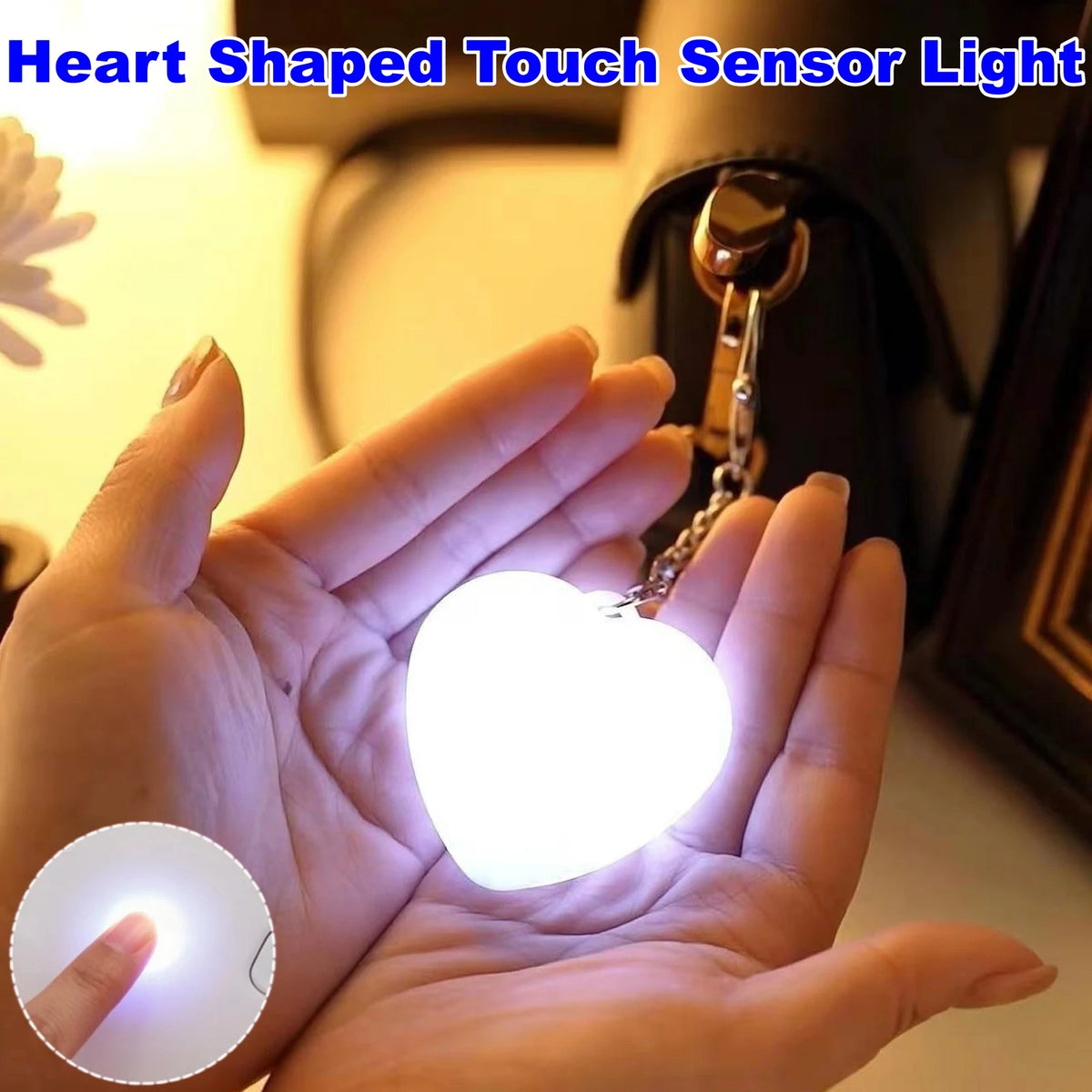 Purse Glow Heart Light Portable Touch Handbag Light USB Rechargeable Cute Heart Keychain Light for Handbag Backpack Decoration