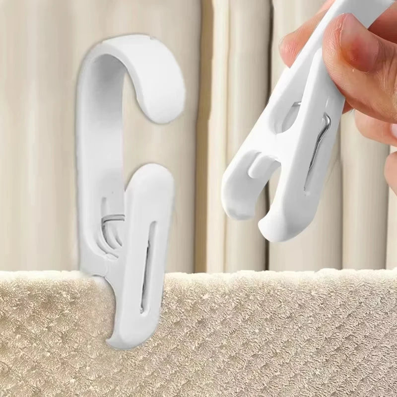 10Pcs Plastic Hanging Clips with Hooks Multipurpose Clothes Towel Curtain Clamps Portable Storage Hangers for Kitchen Bathroom H