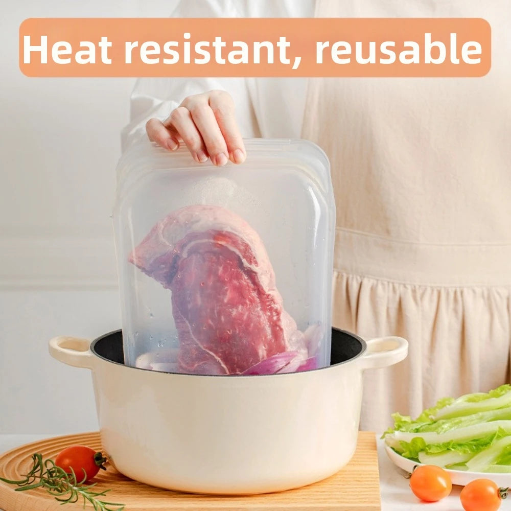 New Silicone Food Storage Bag 1600ml BPA Free Fridge Freshness Bag Stand Up Leak Proof Meal Prep Bag Travel Use