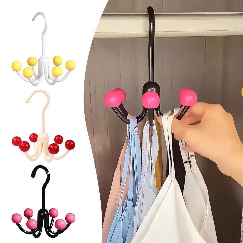 Multifunctional Home Clothes Hanger Portable Dopamine 360°Rotating Hook With 6 Balls Space Saving Scarf Tie Display Rack
