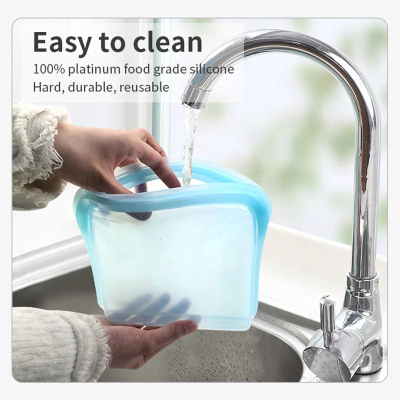 800ML Reusable Silicone Food Storage Bag Portable Leakproof Sandwich Snack Pouch Washable Food Container Picnic Kitchen Storage