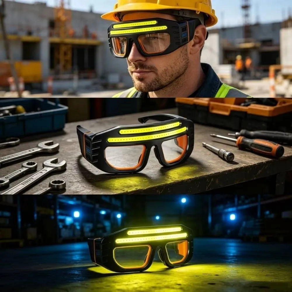 Motion Sensor LED Glasses Headlight Wide Beam Waterproof Wearable LED Headlight Dual Beam Touch Control Headlight Glasses