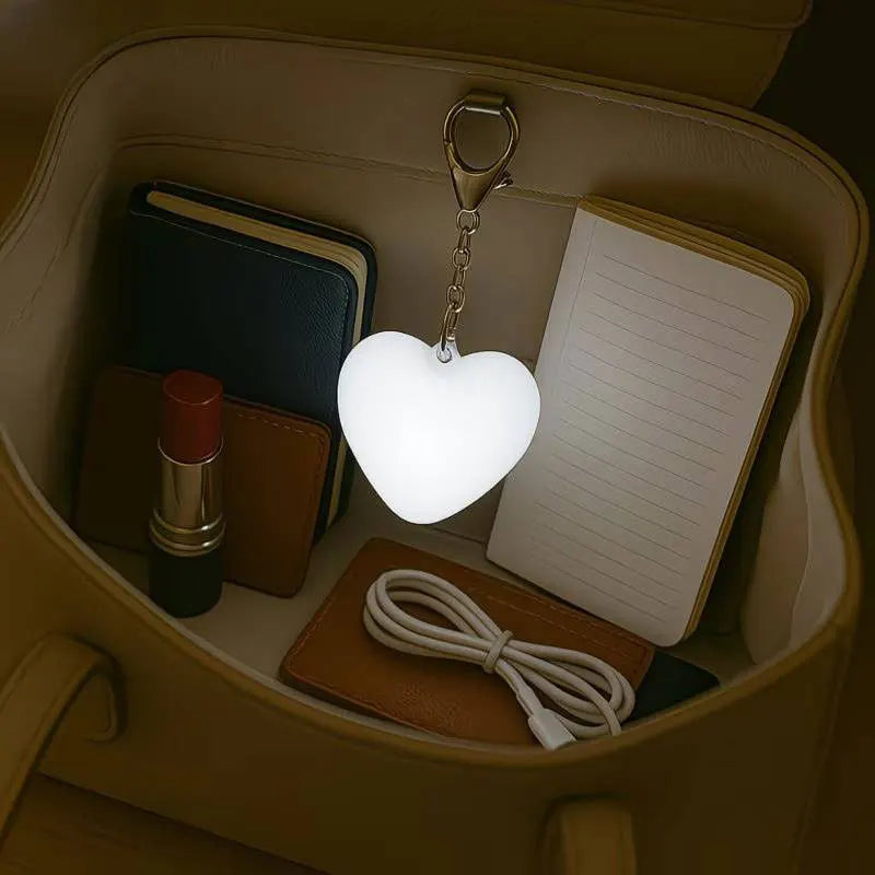 Purse Glow Heart Light Portable Touch Handbag Light USB Rechargeable Cute Heart Keychain Light for Handbag Backpack Decoration