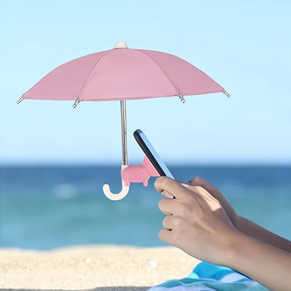 Mini Umbrella for Smart Phone with Suction Cup Holder, Outdoor Anti-Glare Sunshade Cover, Anti-Reflective Screen Protector