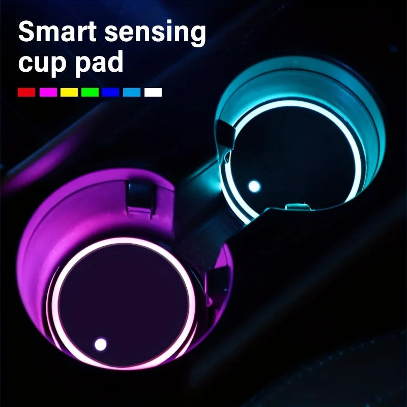 1PCS Car Luminous Coasters LED Cup Holder Lights 7 Color-Changing Light Up Cup Holder Insert Coasters Car Decor Accessories
