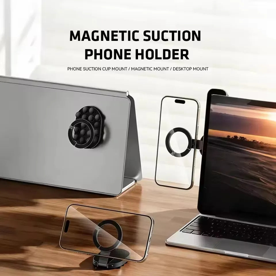 Magnetic Suction Cup Phone Stand Mount Foldable Universal 360° Rotation Desktop Phone Suction for Smartphone Glass Window Mirror