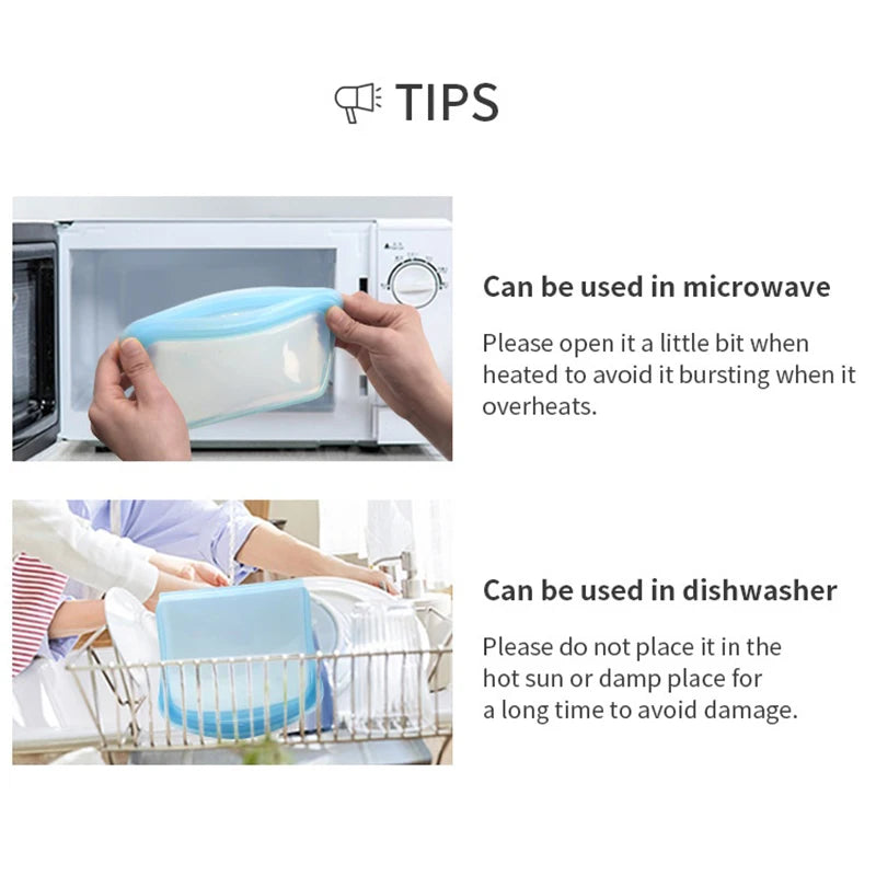 800ML Reusable Silicone Food Storage Bag Portable Leakproof Sandwich Snack Pouch Washable Food Container Picnic Kitchen Storage