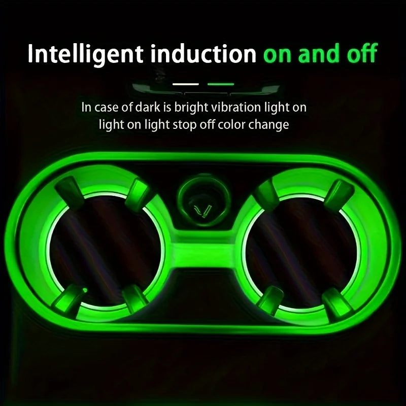 1PCS Car Luminous Coasters LED Cup Holder Lights 7 Color-Changing Light Up Cup Holder Insert Coasters Car Decor Accessories